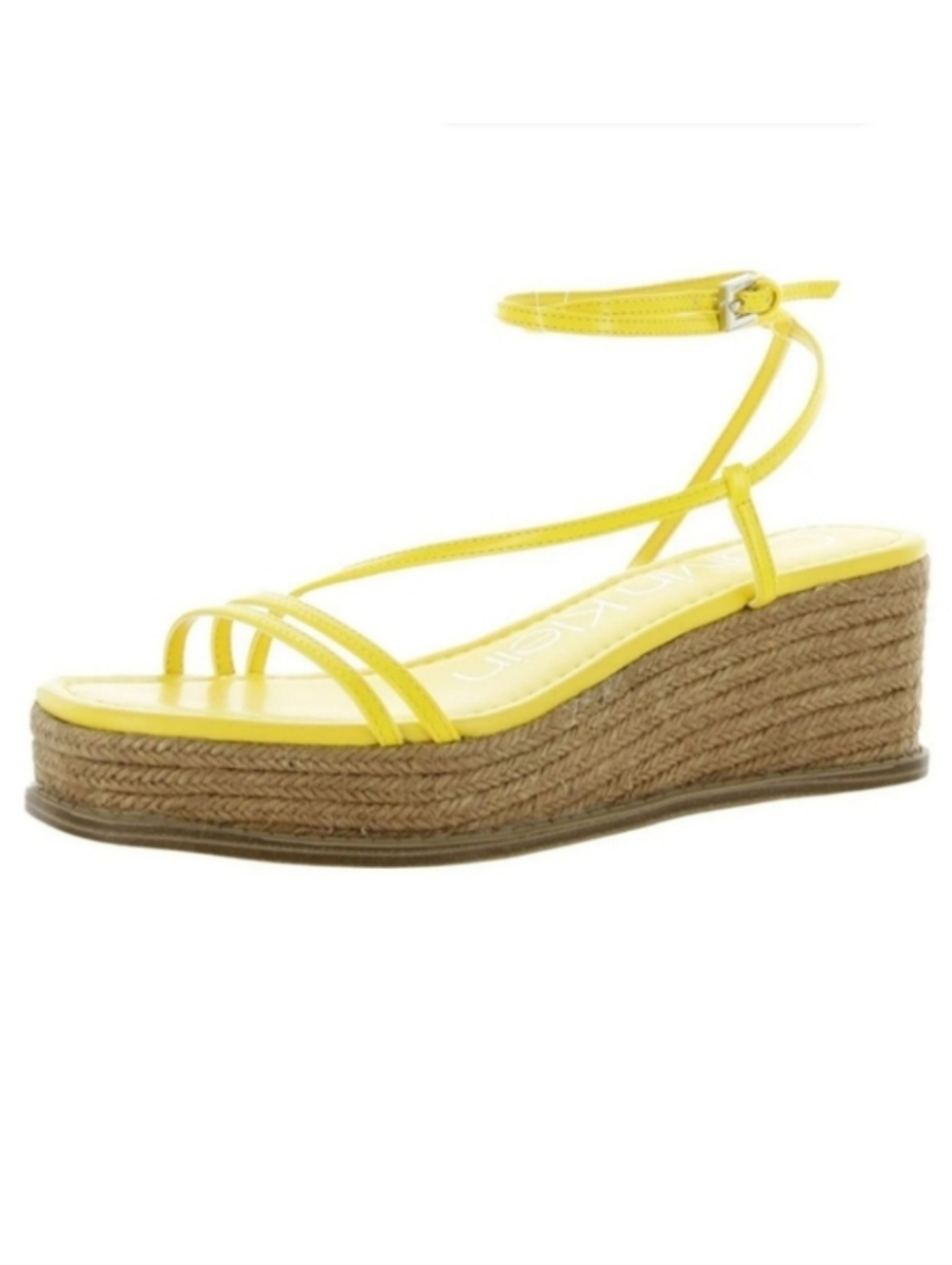 CALVIN KLEIN Neve Patent Yellow Strappy Espadrille Platform Wedges Sz 7.5